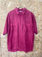 Vintage 90s bright rose pink light red 100% pure silk satin oversized short sleeve shirt size XL